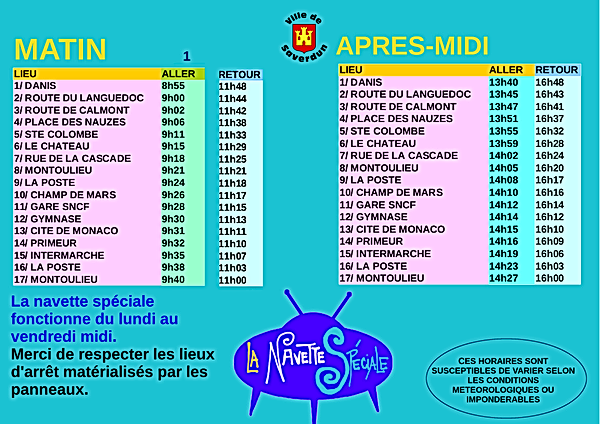 Flyer des horaires de passage de la navette spéciale